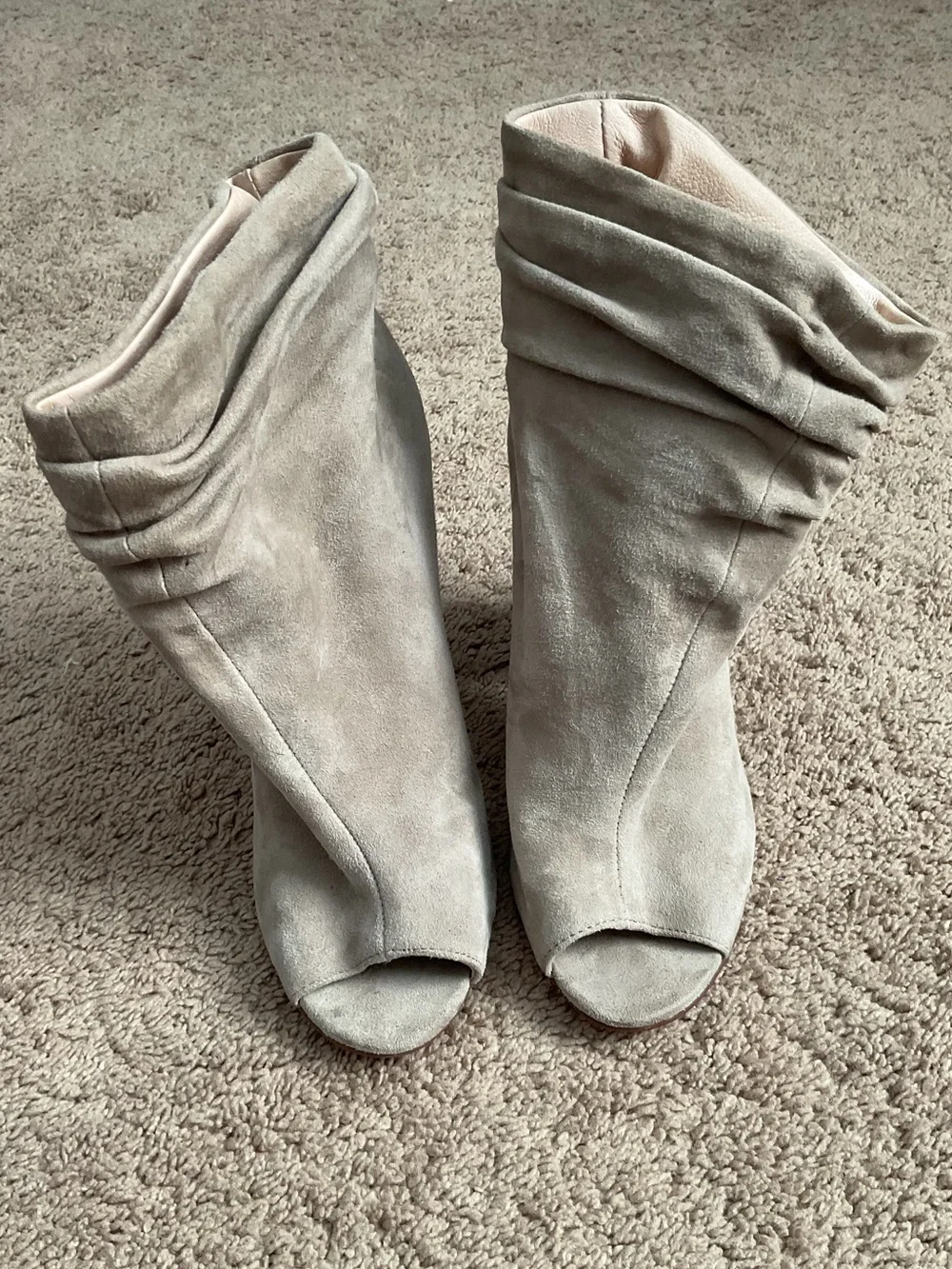 Chinese Laundry Women's Suede Peep-Toe Slouch Booties - Light Taupe